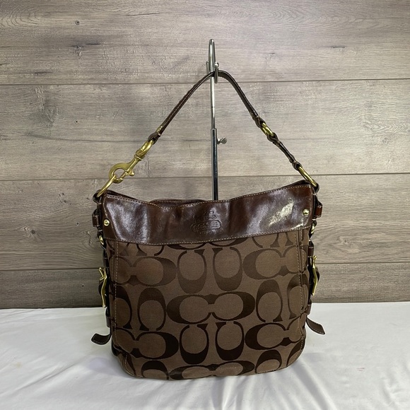 Coach Handbags - Coach Zoe 12674 Brown Signature Jacquard & Leather Shoulder Bag